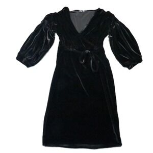 Velvet Wrap Dress 16 Black Balloon Sleeve Romantic Whimsigoth Witchy Dark Glam